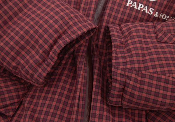 PAPAS&SONS Nylon Check Detachable Hood Coat Red Size 50L