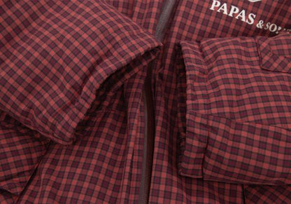 PAPAS&SONS Nylon Check Detachable Hood Coat Red Size 50L
