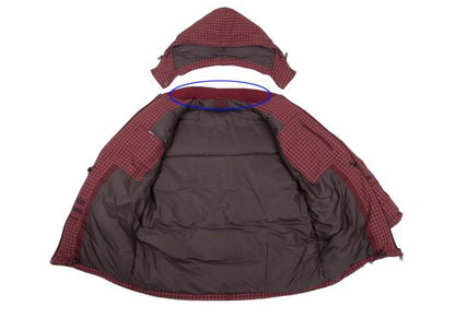 PAPAS&SONS Nylon Check Detachable Hood Coat Red Size 50L