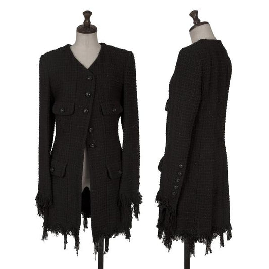CHANEL Hem Fringe Tweed Jacket Black Size 36