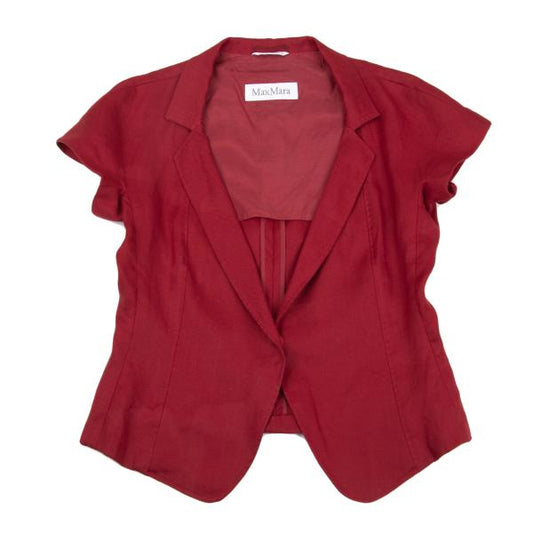 Max Mara Linen Ramie Blend Short Sleeve Jacket Red Size 42