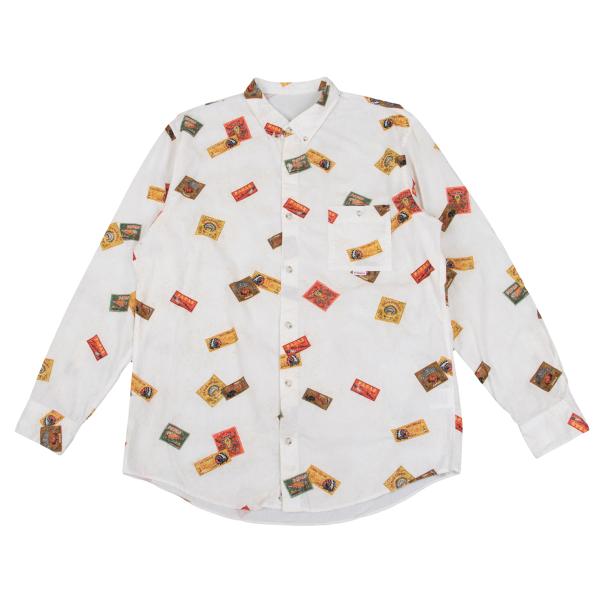 Papas Cotton Indian Head Print Long Sleeve Shirt Off-Beige Size 50L