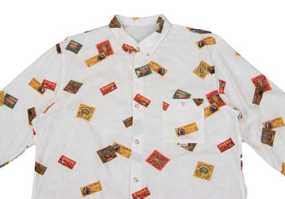 Papas Cotton Indian Head Print Long Sleeve Shirt Off-Beige Size 50L