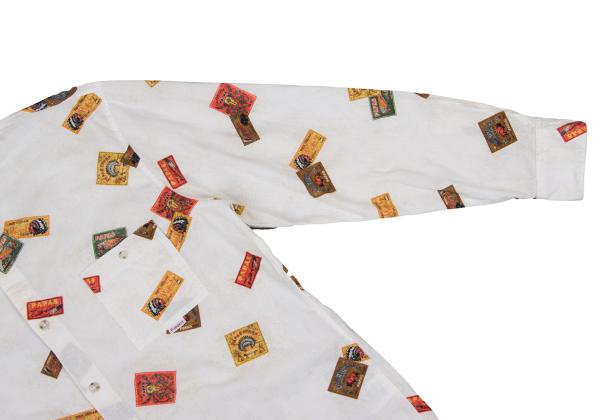 Papas Cotton Indian Head Print Long Sleeve Shirt Off-Beige Size 50L