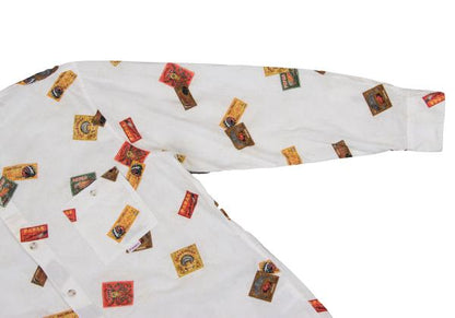 Papas Cotton Indian Head Print Long Sleeve Shirt Off-Beige Size 50L