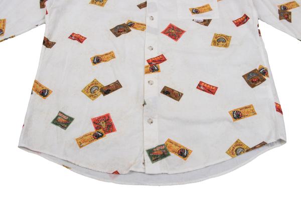 Papas Cotton Indian Head Print Long Sleeve Shirt Off-Beige Size 50L