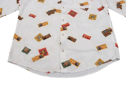 Papas Cotton Indian Head Print Long Sleeve Shirt Off-Beige Size 50L