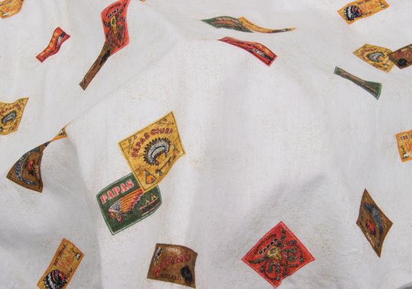 Papas Cotton Indian Head Print Long Sleeve Shirt Off-Beige Size 50L