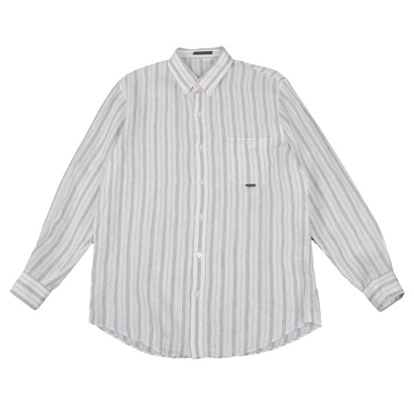 Papas Linen Stripe Long Sleeve Shirt White Gray Size 50L
