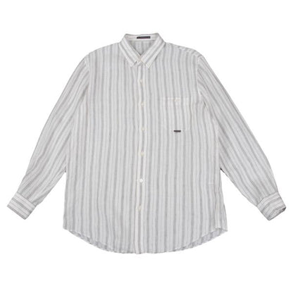 Papas Linen Stripe Long Sleeve Shirt White Gray Size 50L