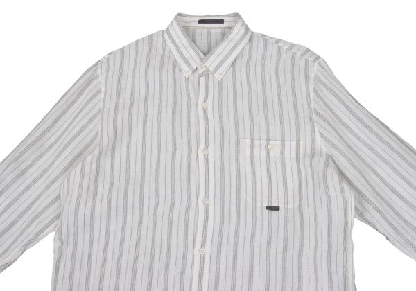 Papas Linen Stripe Long Sleeve Shirt White Gray Size 50L