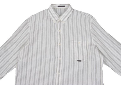Papas Linen Stripe Long Sleeve Shirt White Gray Size 50L