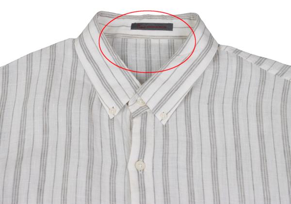 Papas Linen Stripe Long Sleeve Shirt White Gray Size 50L