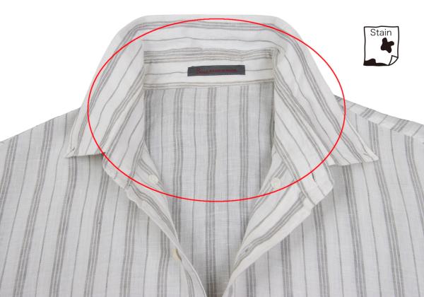 Papas Linen Stripe Long Sleeve Shirt White Gray Size 50L