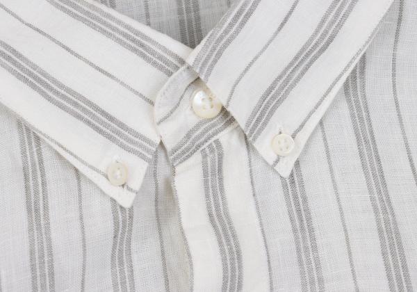 Papas Linen Stripe Long Sleeve Shirt White Gray Size 50L
