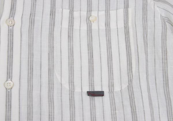 Papas Linen Stripe Long Sleeve Shirt White Gray Size 50L