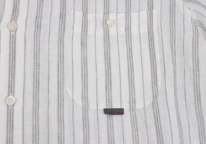 Papas Linen Stripe Long Sleeve Shirt White Gray Size 50L