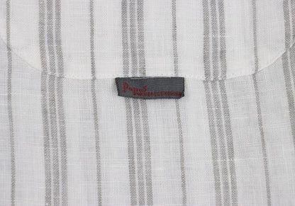 Papas Linen Stripe Long Sleeve Shirt White Gray Size 50L