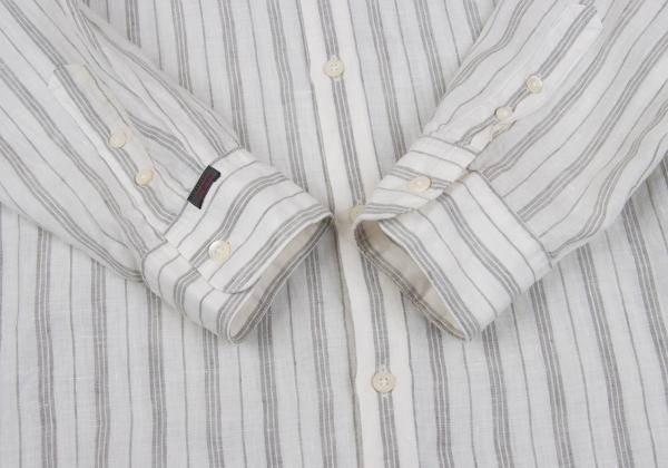 Papas Linen Stripe Long Sleeve Shirt White Gray Size 50L