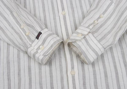 Papas Linen Stripe Long Sleeve Shirt White Gray Size 50L