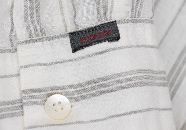 Papas Linen Stripe Long Sleeve Shirt White Gray Size 50L