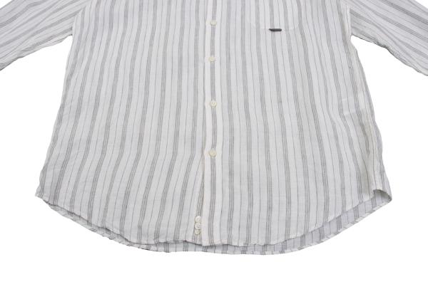 Papas Linen Stripe Long Sleeve Shirt White Gray Size 50L