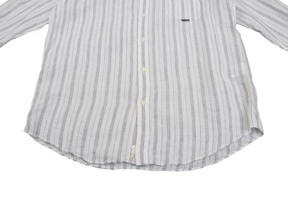 Papas Linen Stripe Long Sleeve Shirt White Gray Size 50L