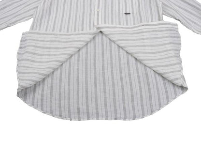Papas Linen Stripe Long Sleeve Shirt White Gray Size 50L