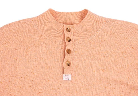 Papas Wool Blend Henley Neck Knit Salmon Pink Size 48M