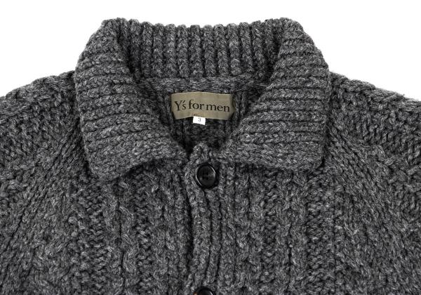 Y's for men Wool Cable Knit Jacket Gray Size 3