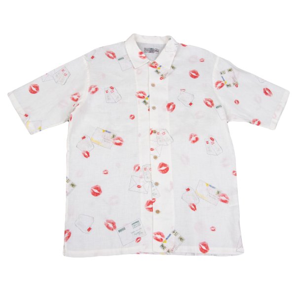 Papas Linen Rip Letter Print Short Shirt White Size 48M