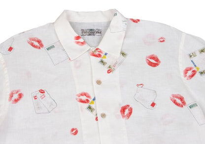 Papas Linen Rip Letter Print Short Shirt White Size 48M