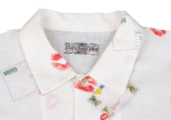 Papas Linen Rip Letter Print Short Shirt White Size 48M