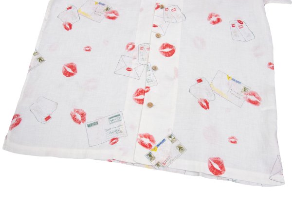 Papas Linen Rip Letter Print Short Shirt White Size 48M