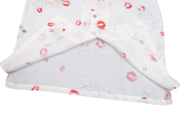 Papas Linen Rip Letter Print Short Shirt White Size 48M