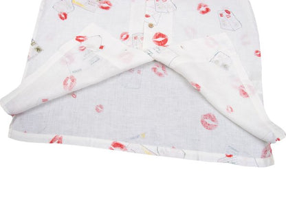 Papas Linen Rip Letter Print Short Shirt White Size 48M