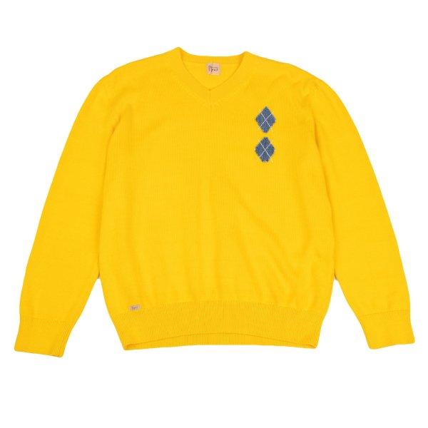 Papas Cotton Argyle Patch V-Neck Sweater Yellow Size 48M