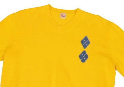 Papas Cotton Argyle Patch V-Neck Sweater Yellow Size 48M