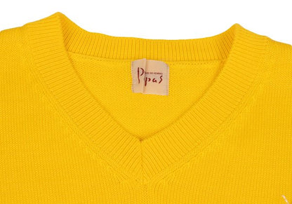 Papas Cotton Argyle Patch V-Neck Sweater Yellow Size 48M
