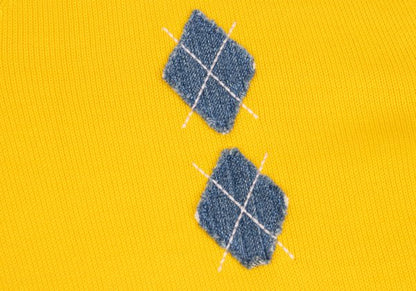 Papas Cotton Argyle Patch V-Neck Sweater Yellow Size 48M