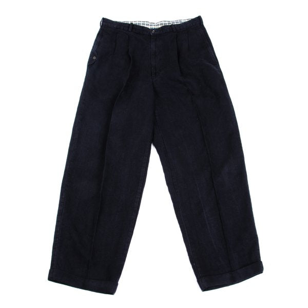 Papas Linen Two-Tuck Cuffed Pants Navy Size LL