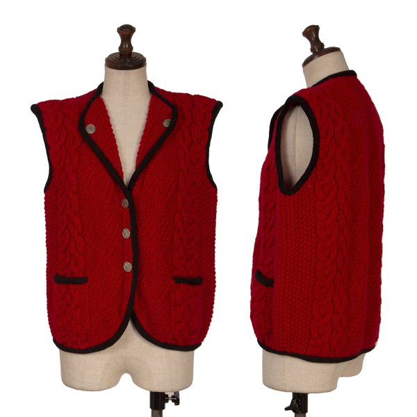 Ralph Lauren Wool Tyrolean Cable Knit Vest Red Black Size M
