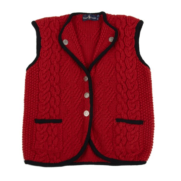 Ralph Lauren Wool Tyrolean Cable Knit Vest Red Black Size M