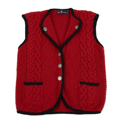 Ralph Lauren Wool Tyrolean Cable Knit Vest Red Black Size M