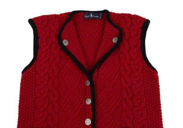 Ralph Lauren Wool Tyrolean Cable Knit Vest Red Black Size M