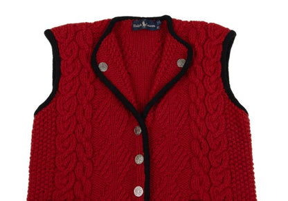 Ralph Lauren Wool Tyrolean Cable Knit Vest Red Black Size M