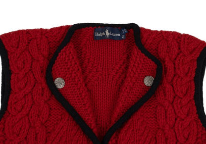 Ralph Lauren Wool Tyrolean Cable Knit Vest Red Black Size M