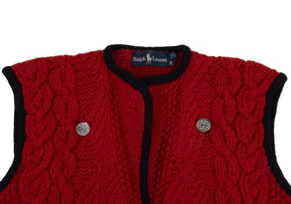 Ralph Lauren Wool Tyrolean Cable Knit Vest Red Black Size M