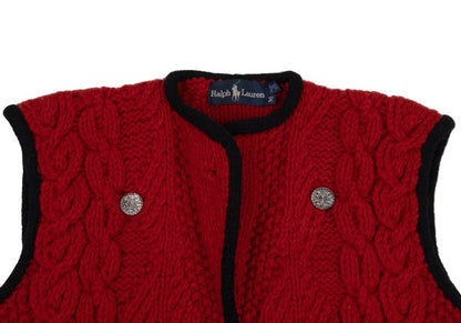 Ralph Lauren Wool Tyrolean Cable Knit Vest Red Black Size M