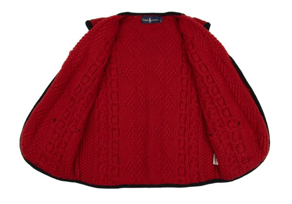 Ralph Lauren Wool Tyrolean Cable Knit Vest Red Black Size M